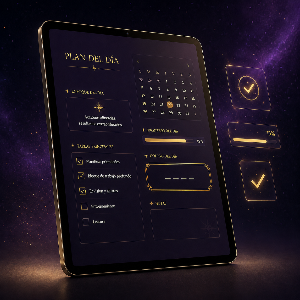 Planner de Manifestación Cuántica en tablet
